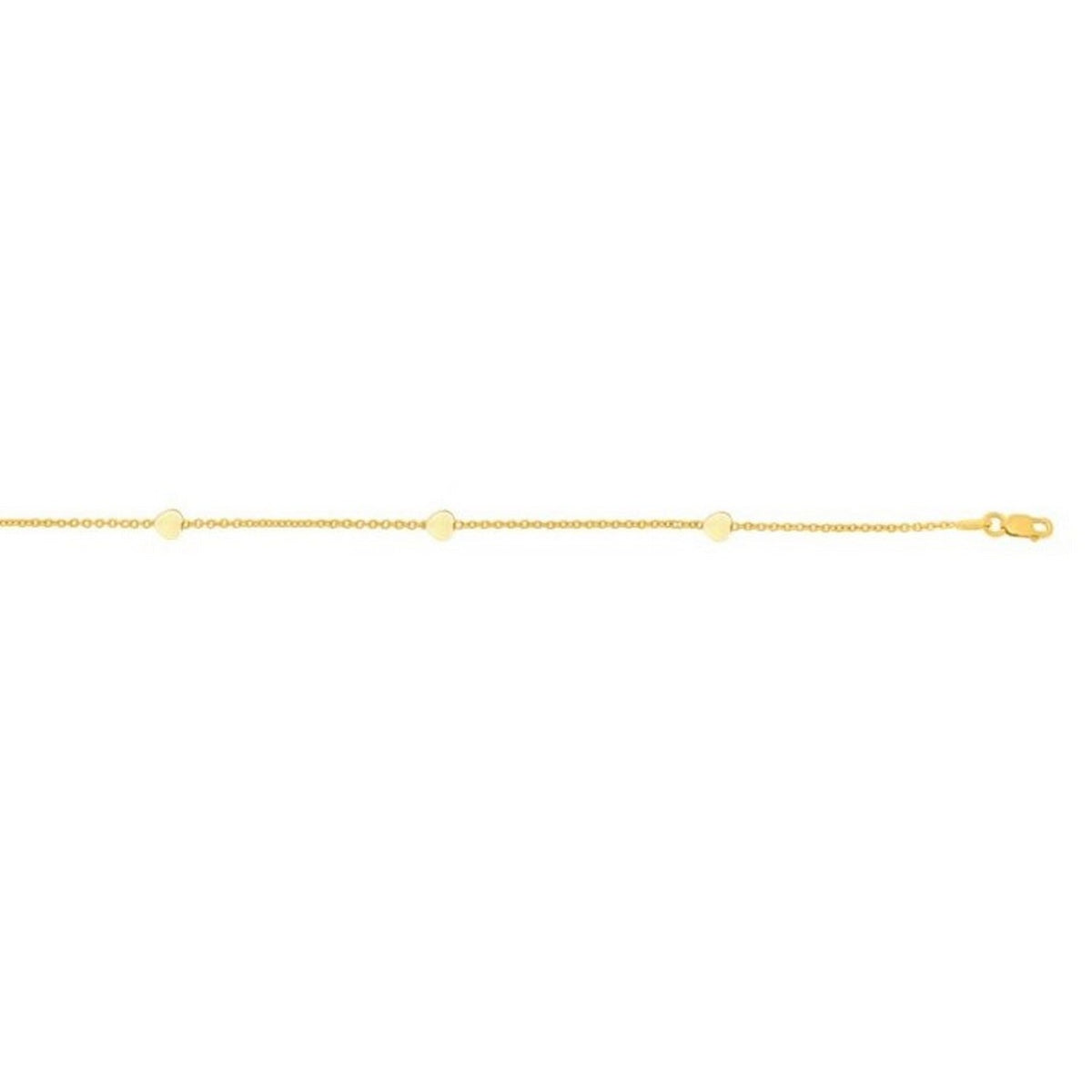 Stationed Heart Anklet in 14K Yellow Gold (1.00 mm)