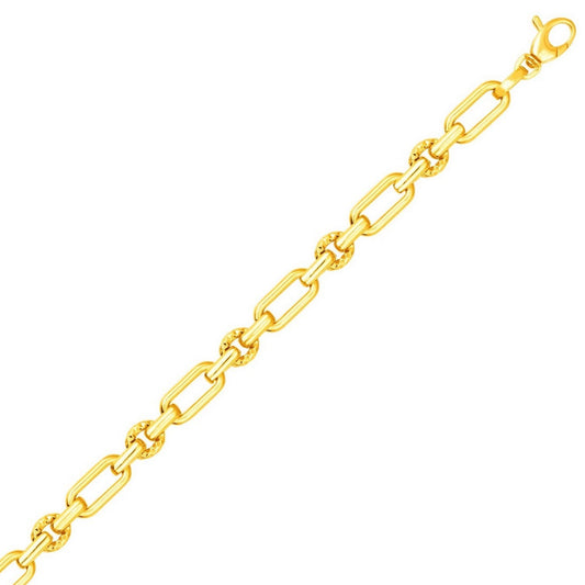 14k Yellow Gold Polished and Textured Link Bracelet (6.30 mm)