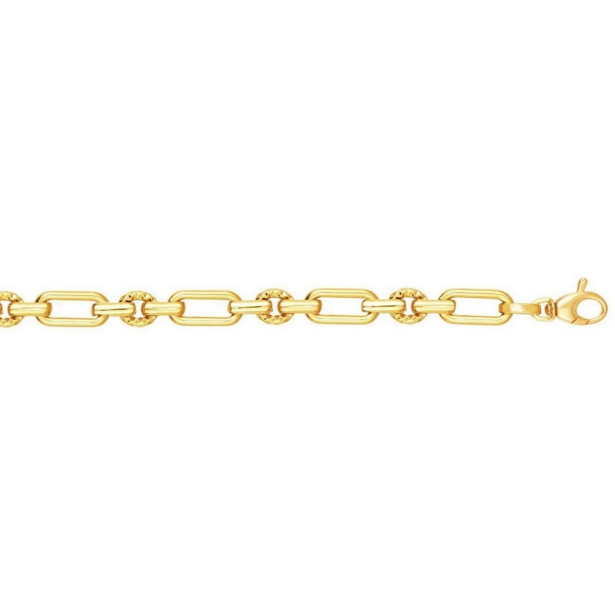 14k Yellow Gold Polished and Textured Link Bracelet (6.30 mm)