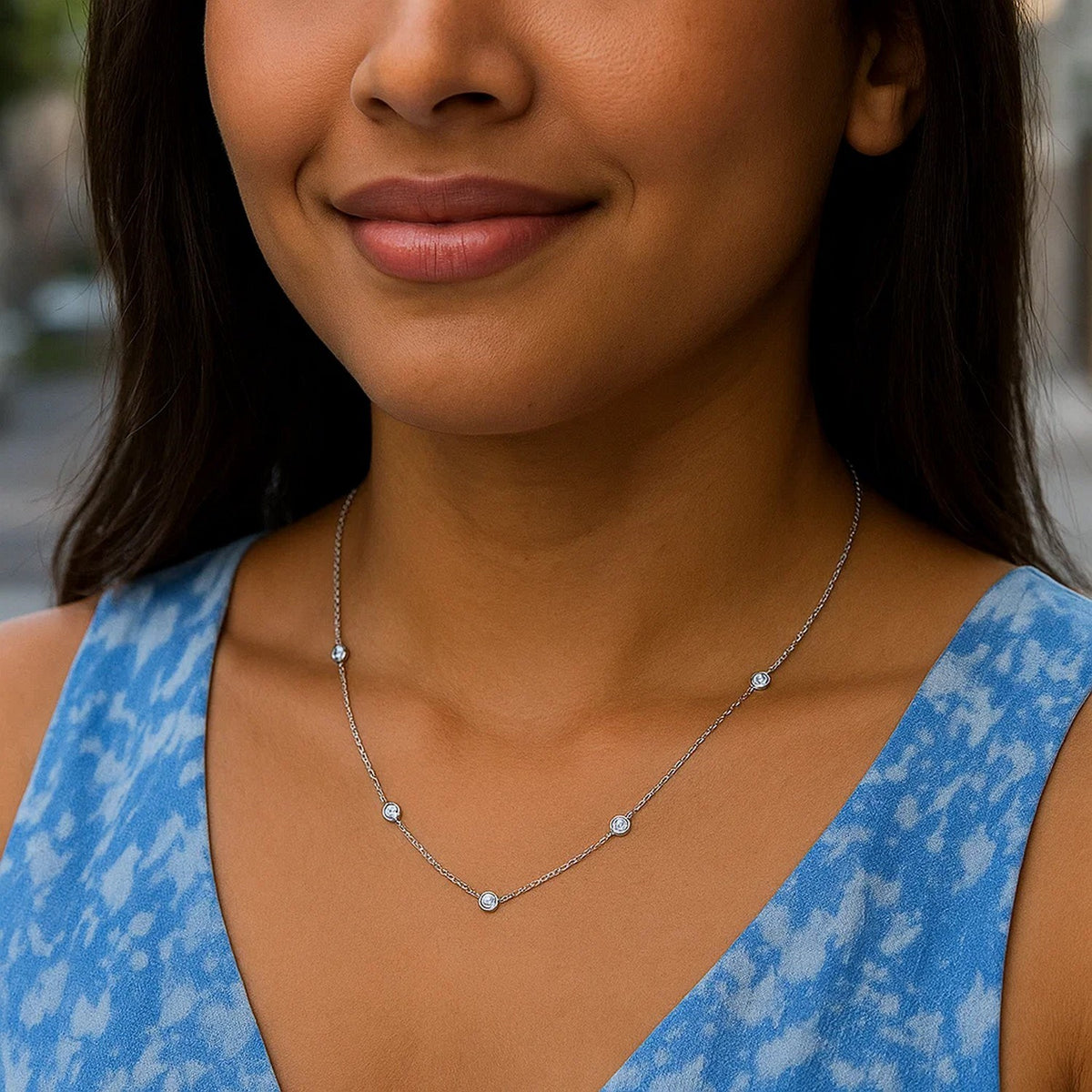 14K White Gold Diamonds by the Yard Necklace