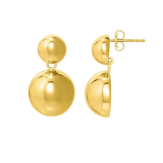 Sterling Silver Rhodium Plated Puffed Round Double Button Drop Earrings