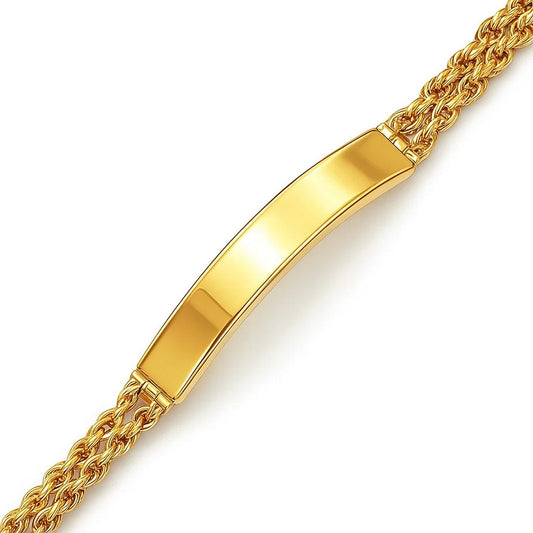 14k Yellow Gold ID Bracelet with Double Rope Chain (3.00 mm)