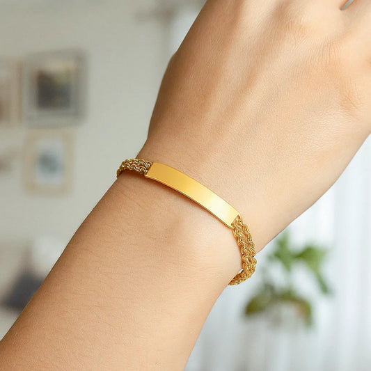 14k Yellow Gold ID Bracelet with Double Rope Chain (3.00 mm)