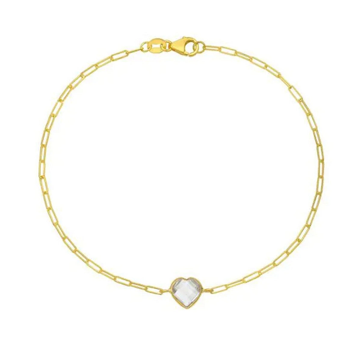 14K Yellow Gold White Topaz Heart Bracelet (1.50 mm)