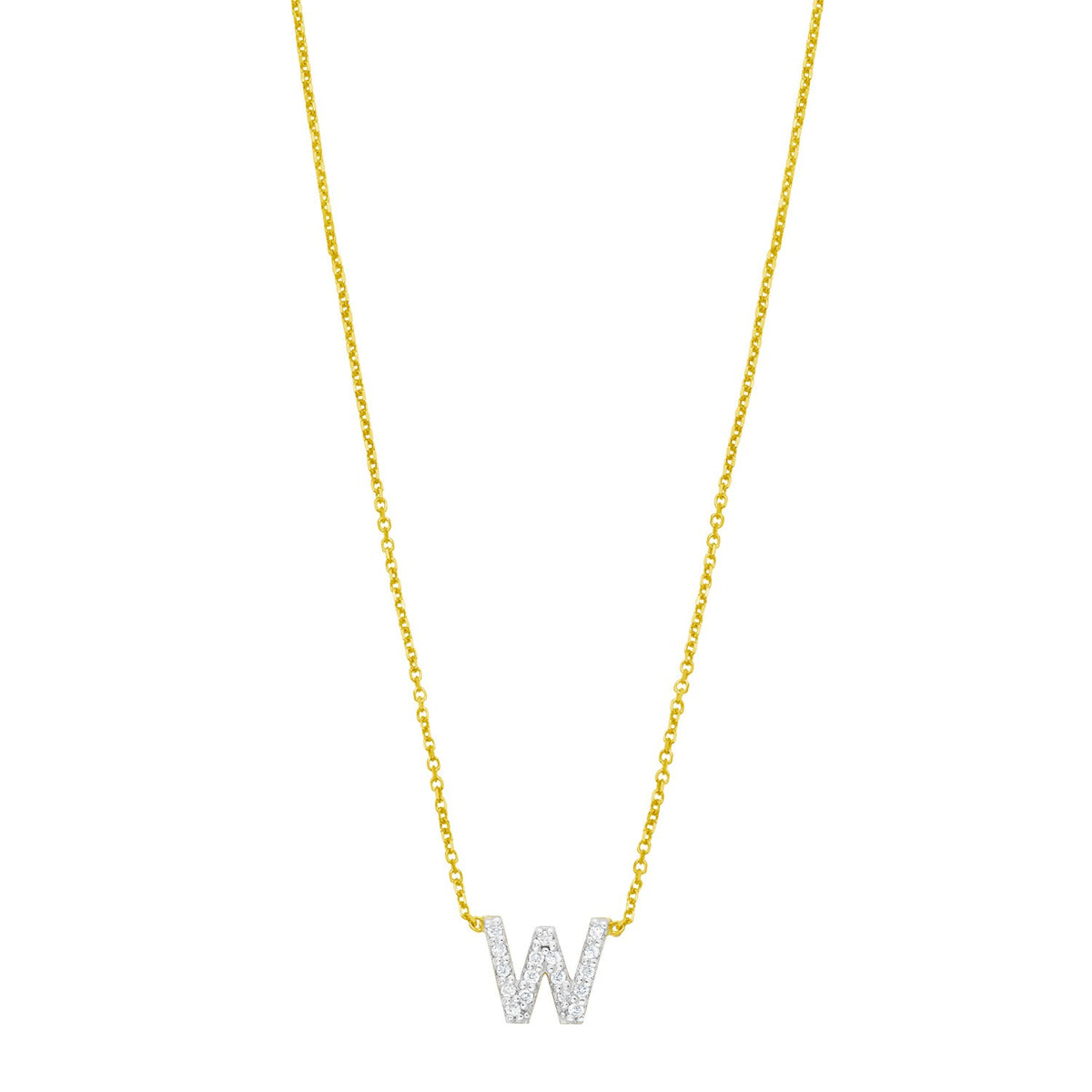 14K Yellow Gold Mini Diamond W Initial Pendant Necklace