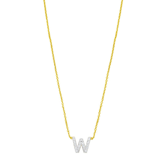 14K Yellow Gold Mini Diamond W Initial Pendant Necklace