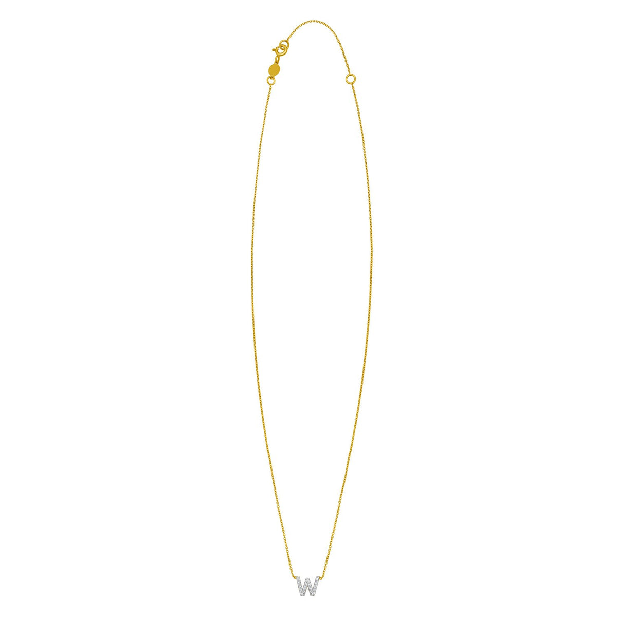 14K Yellow Gold Mini Diamond W Initial Pendant Necklace