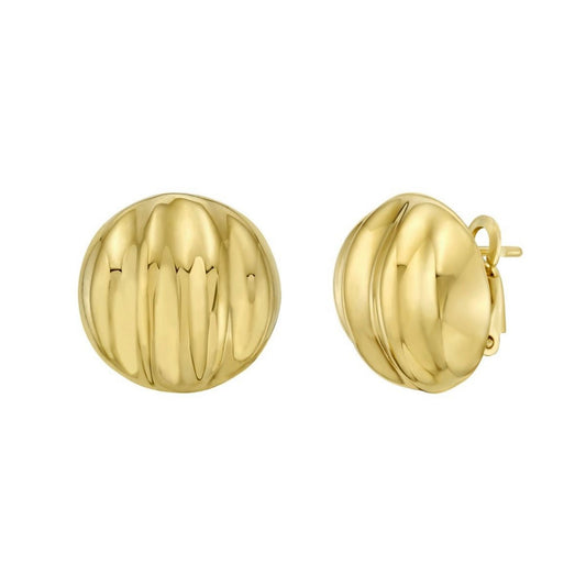 Sterling Silver Yellow Gold Plated Sculpted Domed Disc Stud Earrings