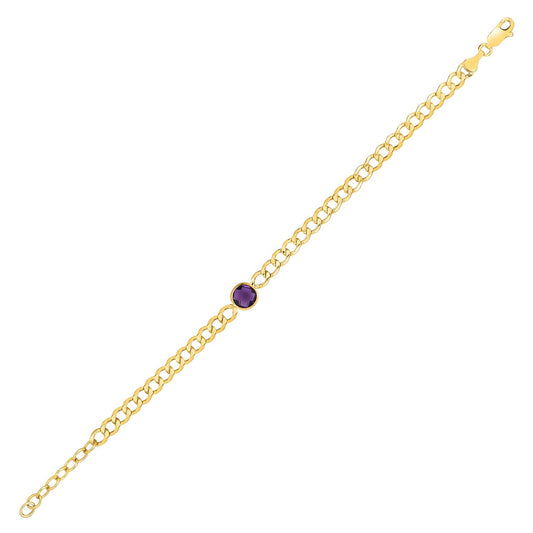 14K Yellow Gold Amethyst Curb Chain Bracelet (3.60 mm)