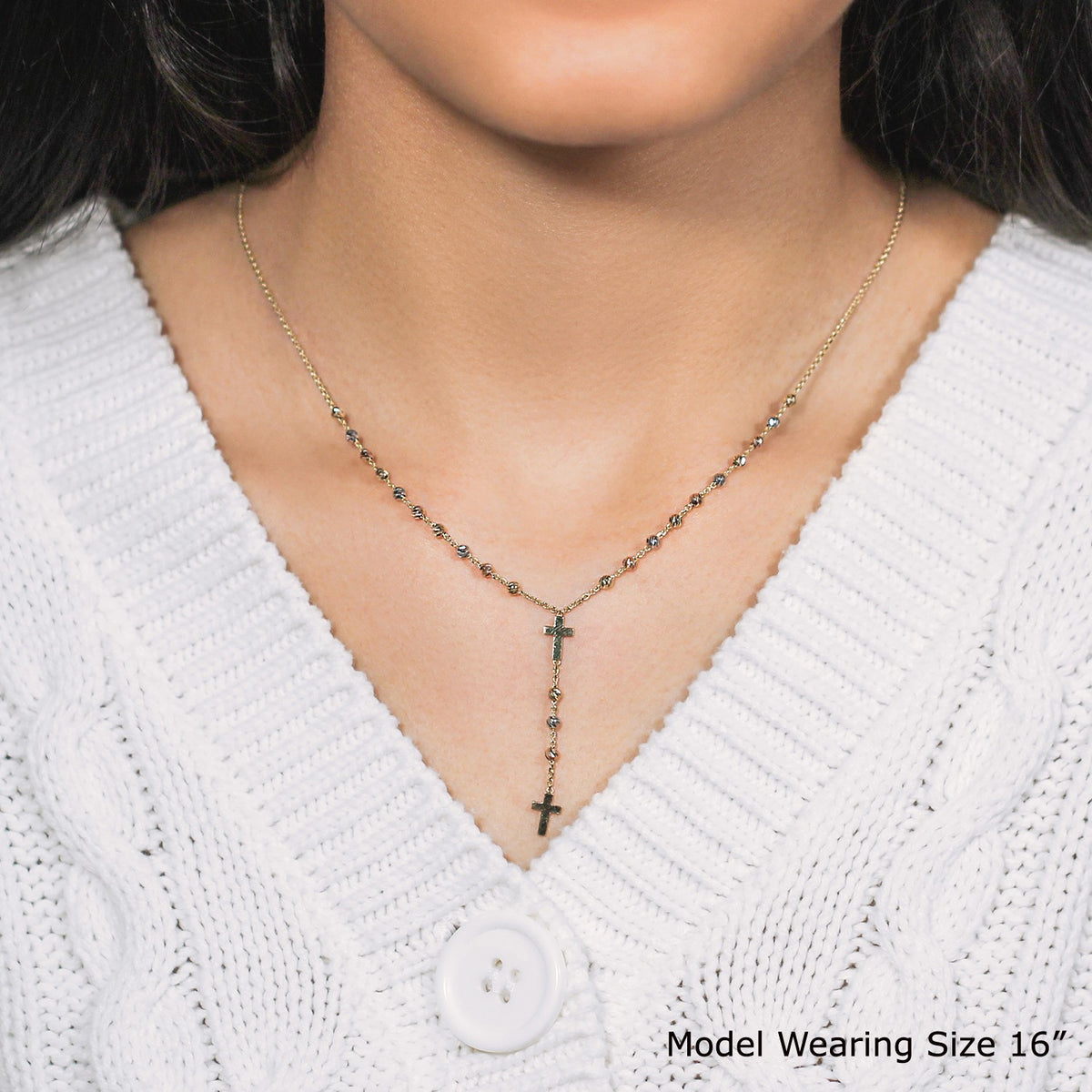 14k Tri-Color Gold Rosary Chain Necklace