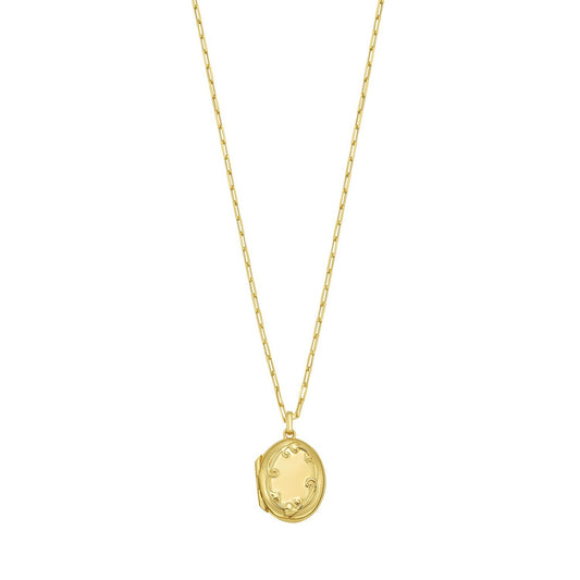 Sterling Silver Gold Plated Oval Vine Locket Necklace