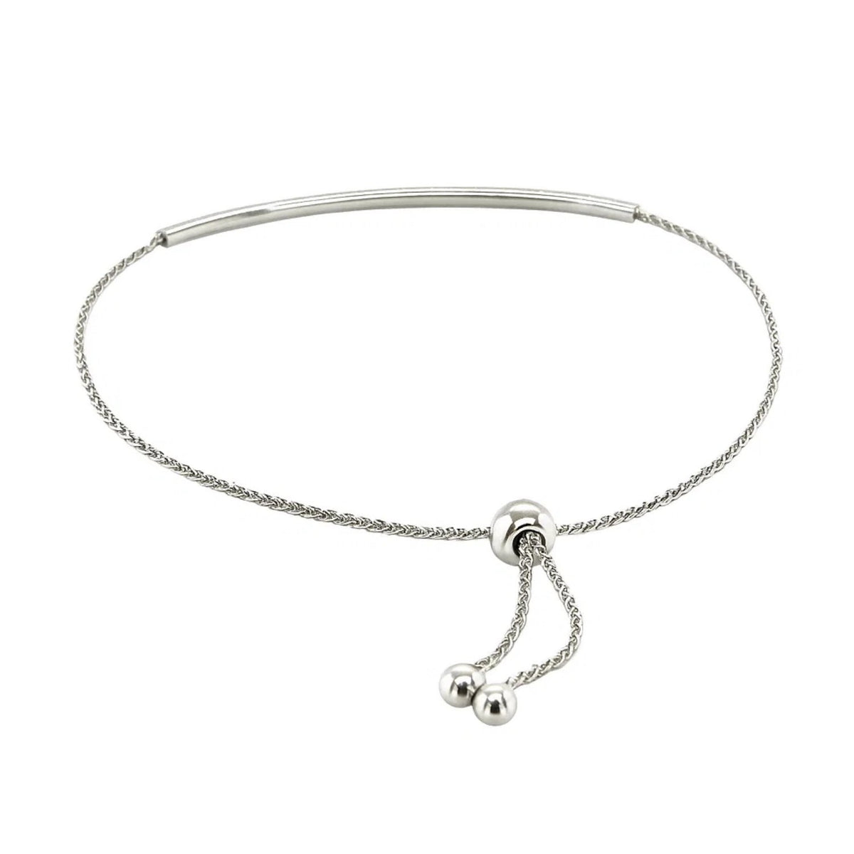14k White Gold Smooth Curved Bar Lariat Design Bracelet (1.00 mm)