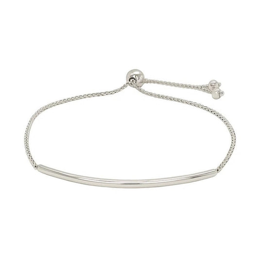 14k White Gold Smooth Curved Bar Lariat Design Bracelet (1.00 mm)