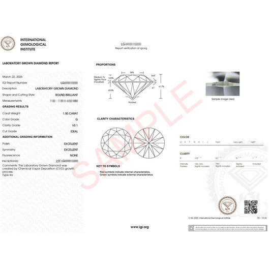 1 1/2 Carat Round Lab Grown IGI G/VS1 Diamond Solitaire Ring in 14K White Gold