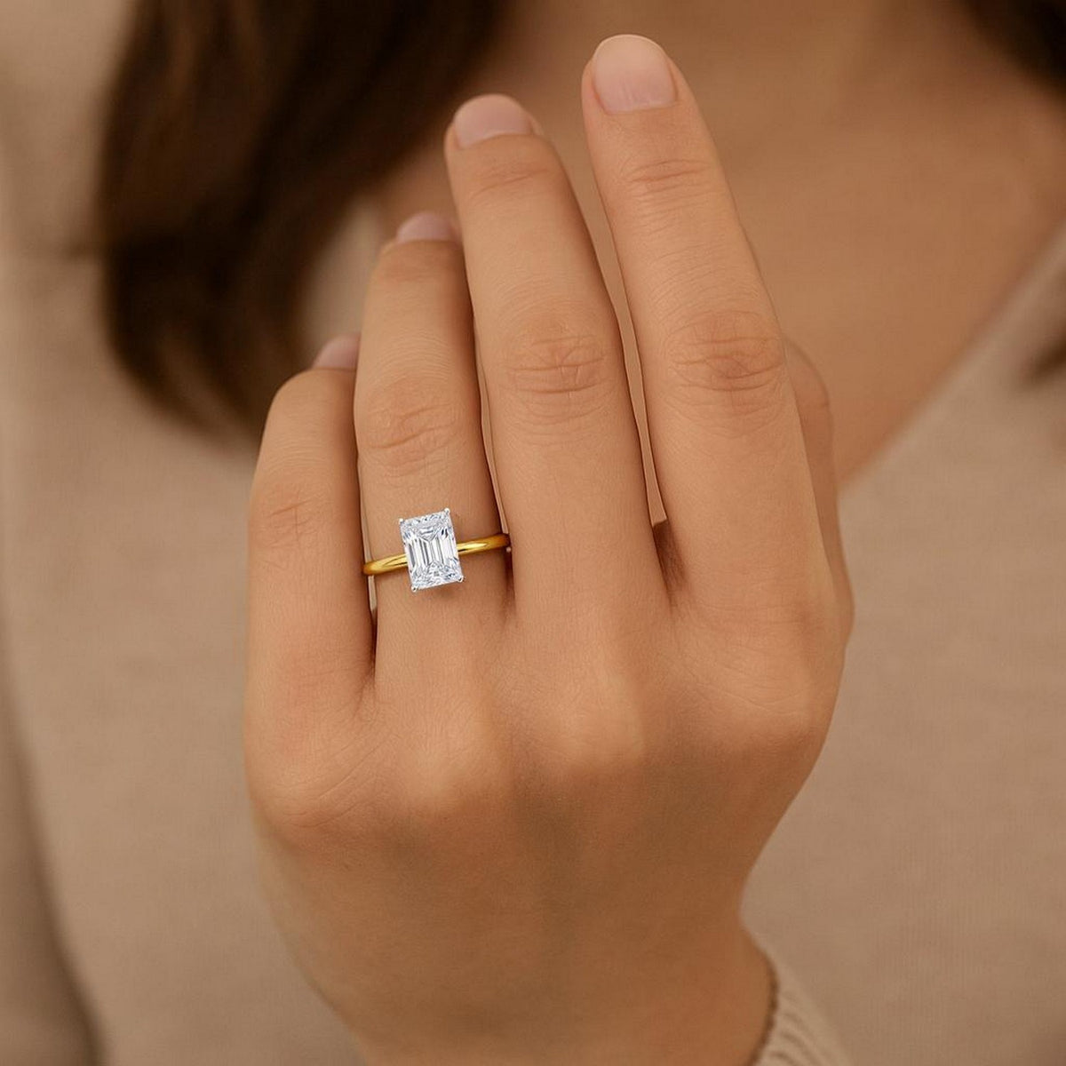 2 Carat Radiant Lab Grown IGI G/VS1 Diamond Solitaire Ring in 10K Yellow Gold