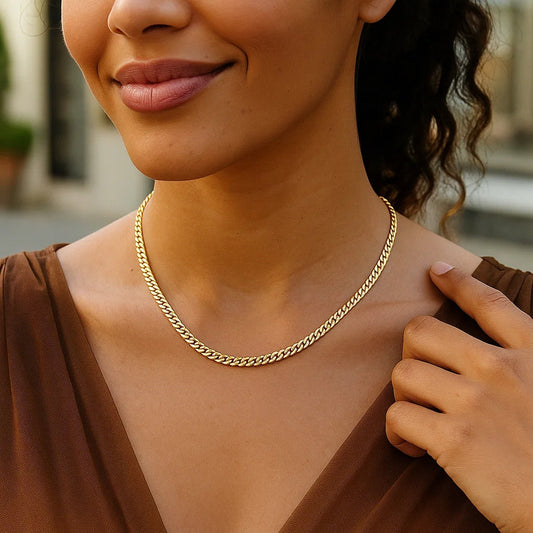 14K Yellow Gold Petite Faceted Cuban Link Chain Necklace (4.50 mm)