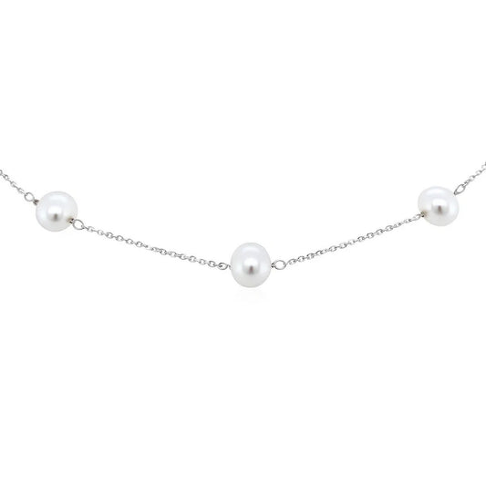 14k White Gold Necklace with White Pearls