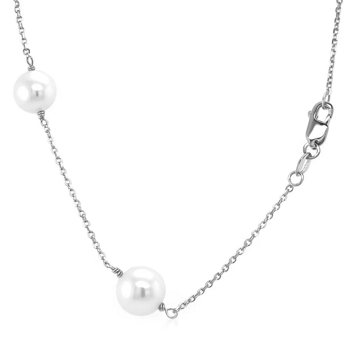 14k White Gold Necklace with White Pearls