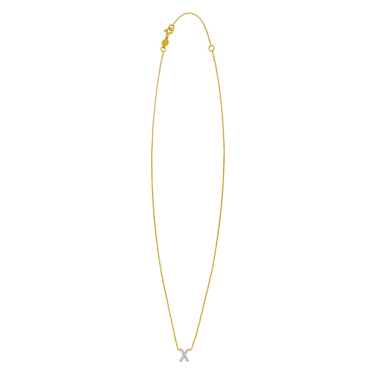 14K Yellow Gold Mini Diamond X Initial Pendant Necklace