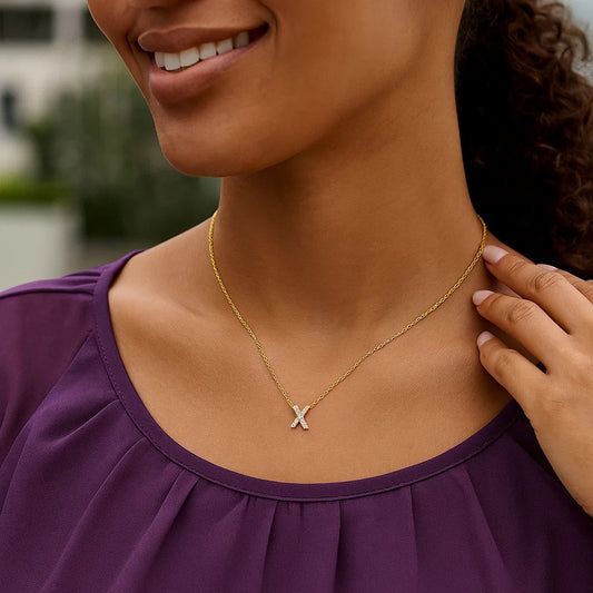 14K Yellow Gold Mini Diamond X Initial Pendant Necklace