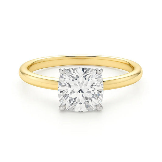 3 Carat Cushion Lab Grown IGI G/VS1 Diamond Solitaire Ring in 14K Yellow Gold