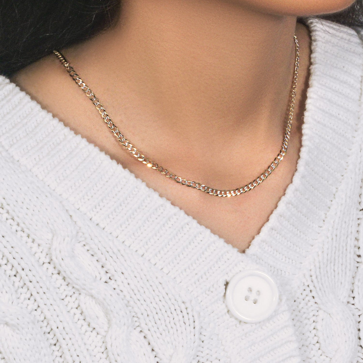14k Two Tone Gold Pave Curb Chain (3.20 mm)