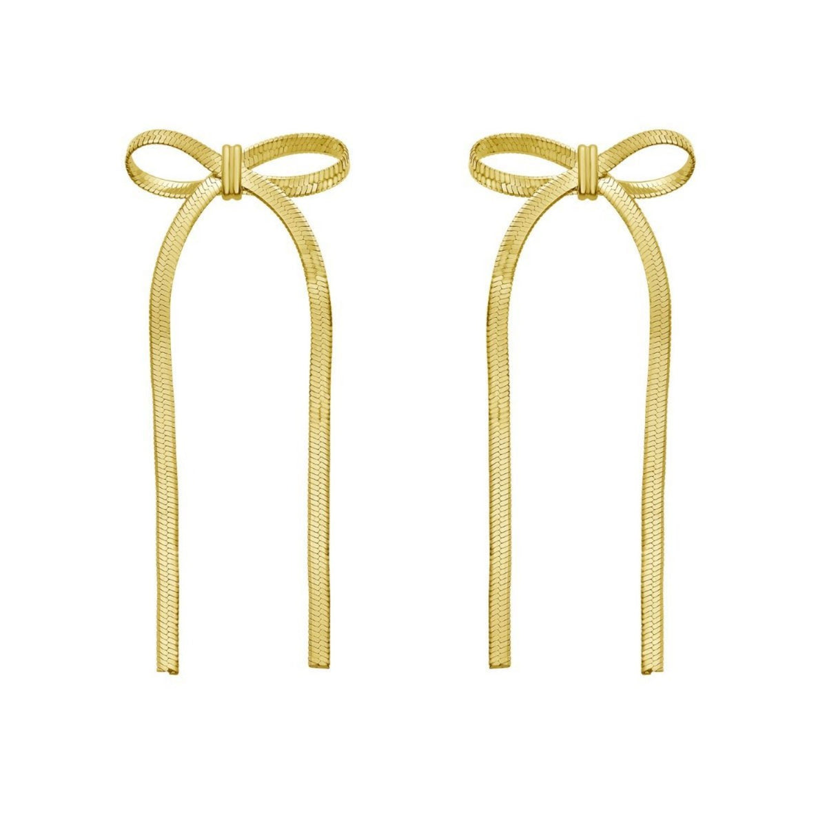 Sterling Silver Yellow Gold Plated Snake Chain Drop Dangle Bow Earrings