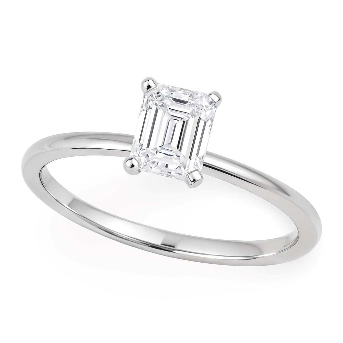 1 Carat Emerald Lab Grown IGI G/VS1 Diamond Solitaire Ring in 10K White Gold