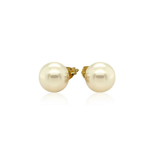 14k Yellow Gold Freshwater Cultured White Pearl Stud Earrings (7mm)