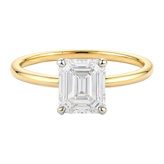 1 Carat Emerald Lab Grown IGI G/VS1 Diamond Solitaire Ring in 14K Yellow Gold