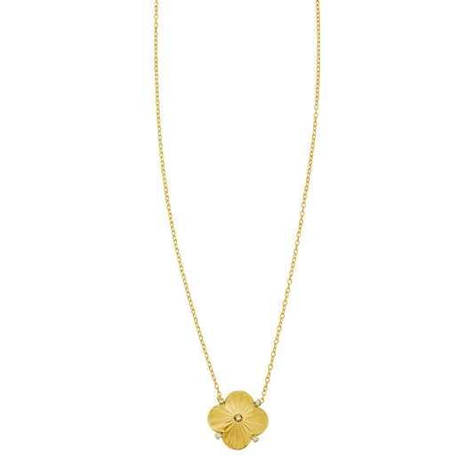14K Yellow Gold Diamond Clover Pendant Necklace