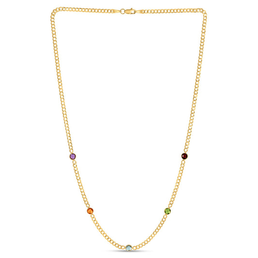 14K Yellow Gold Multi Gemstone Curb Chain Necklace