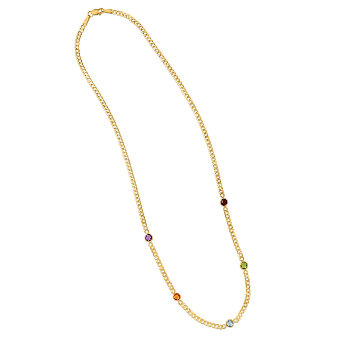 14K Yellow Gold Multi Gemstone Curb Chain Necklace