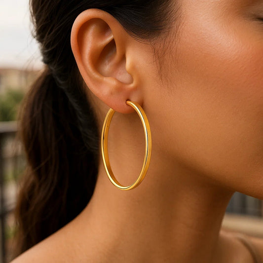 Large Wedding Hoop Earrings in 14K Yellow Gold