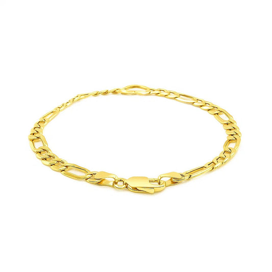 14k Yellow Gold 7 inch Figaro Chain Bracelet with Heart (4.50 mm)