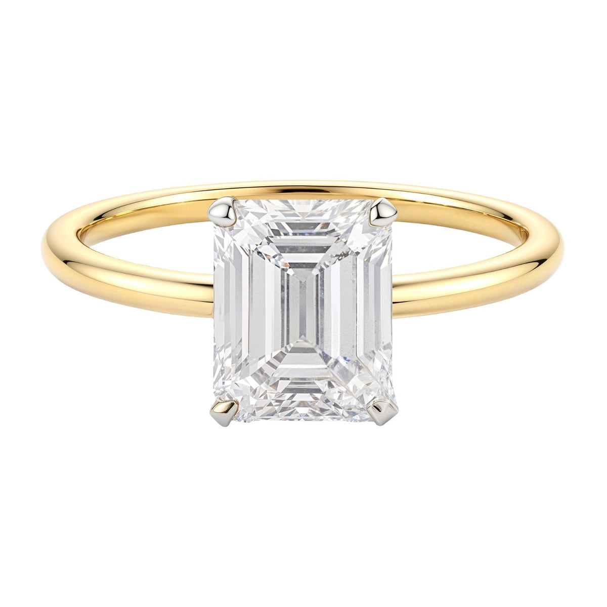 2 Carat Emerald Lab Grown IGI G/VS1 Diamond Solitaire Ring in 10K Yellow Gold