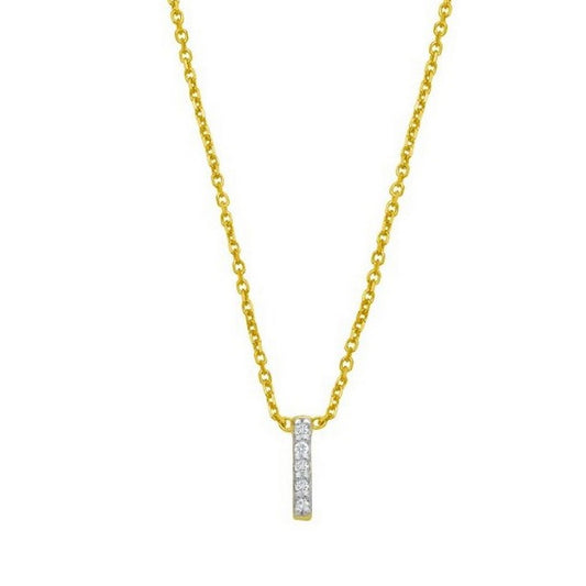 14K Yellow Gold Mini Diamond I Initial Pendant Necklace