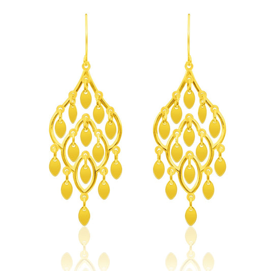 10k Yellow Gold Dangling Earrings with Marquise Sequins