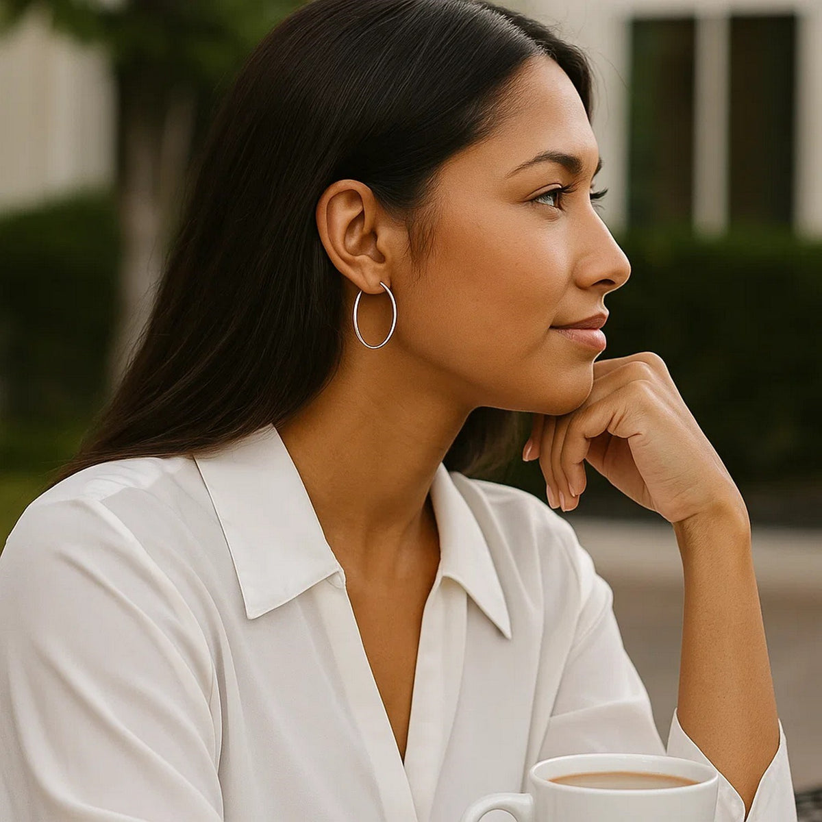10k White Gold Polished Hoop Earrings (1.5x30mm)