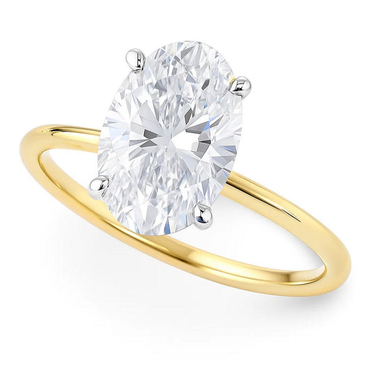 3 Carat Oval Lab Grown IGI G/VS1 Diamond Solitaire Ring in 14K Yellow Gold