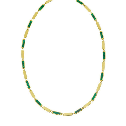 14K Yellow Gold Malachite Rectangle Links Necklace (3.50 mm)