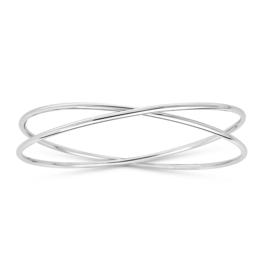 Sterling Silver Rhodium Plated Slip On Cross Over Bangle (11.10 mm)
