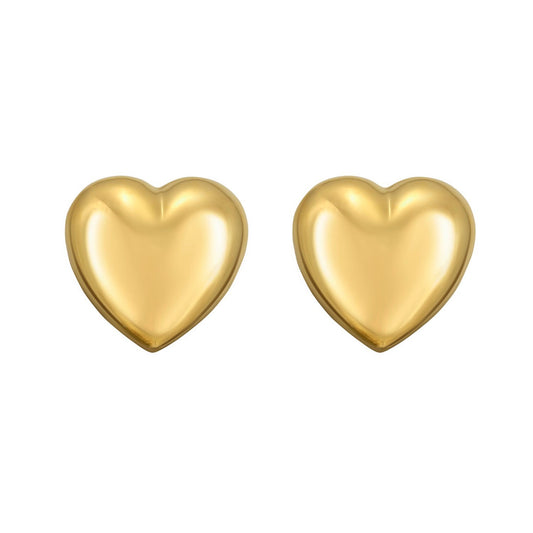 Sterling Silver Yellow Gold Plated Puffed Large Heart Stud Earrings