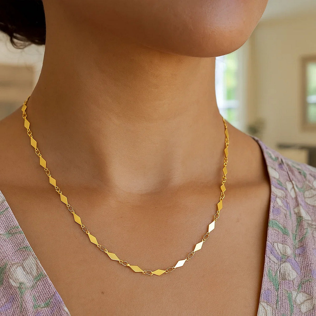 14K Yellow Gold Polished Diamond Motif Chain (3.00 mm)