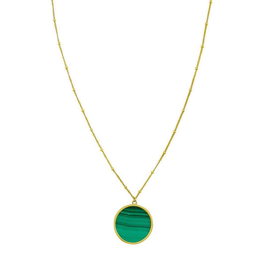 14K Yellow Gold Malachite Inlay Circle Necklace