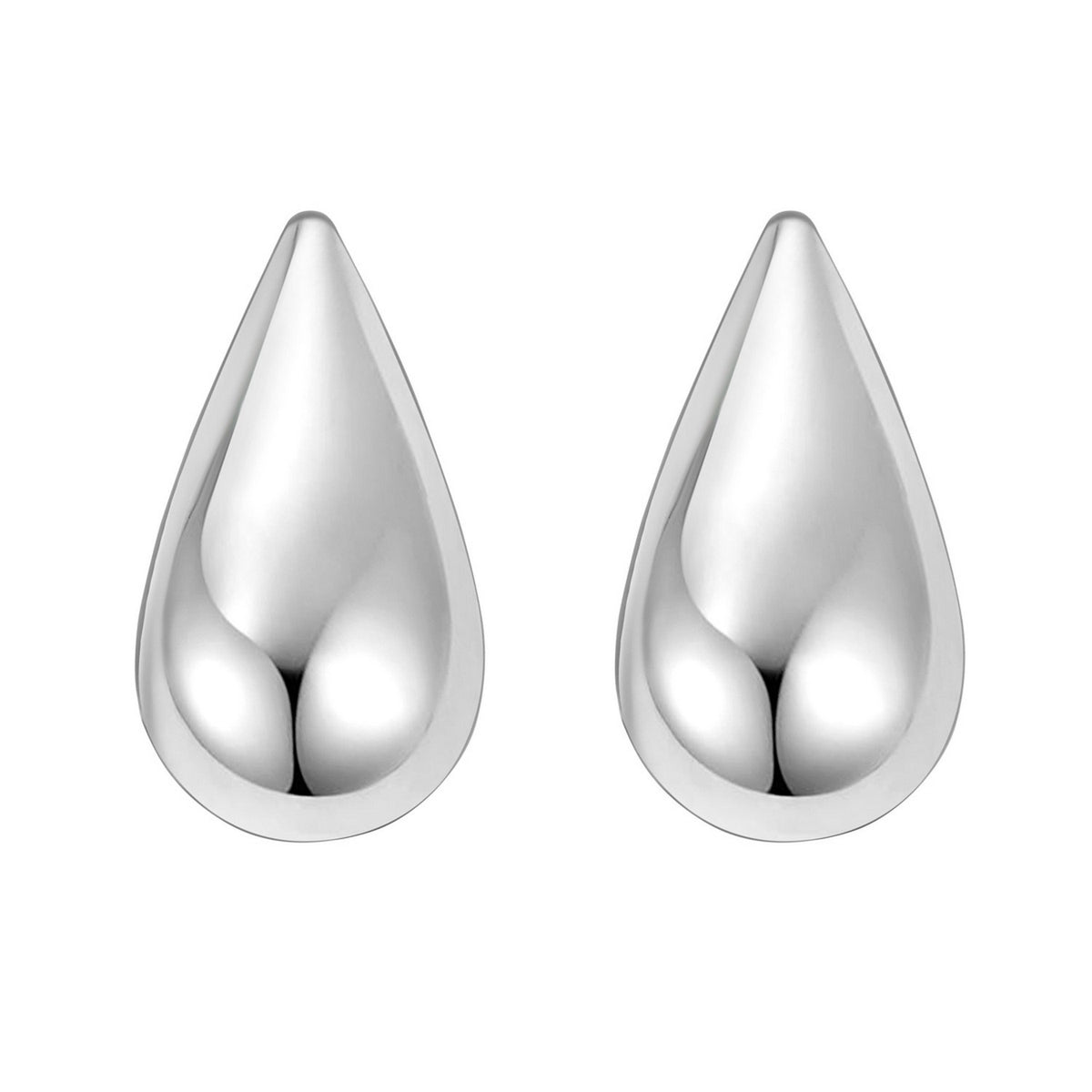 Sterling Silver Rhodium Plated Puffed Teardrop Earrings