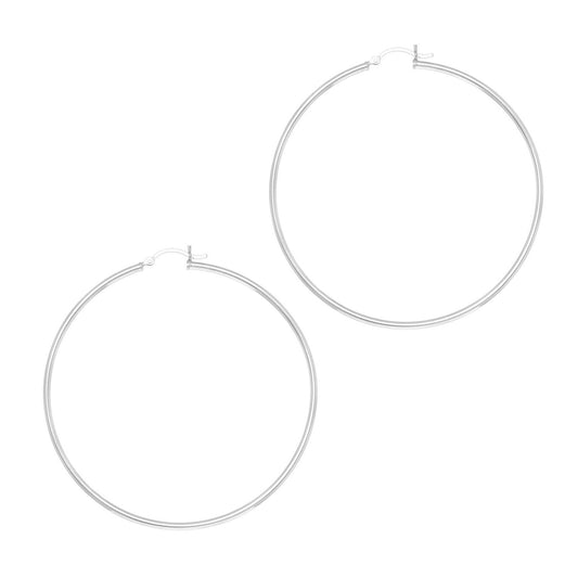 Rhodium Plated Hoop Earrings in Sterling Silver (2x60mm)
