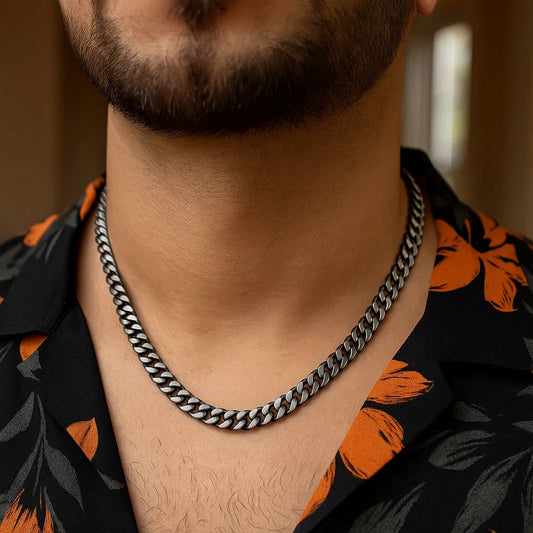Sterling Silver Gunmetal Finish Miami Cuban Link Chain (7.00 mm)