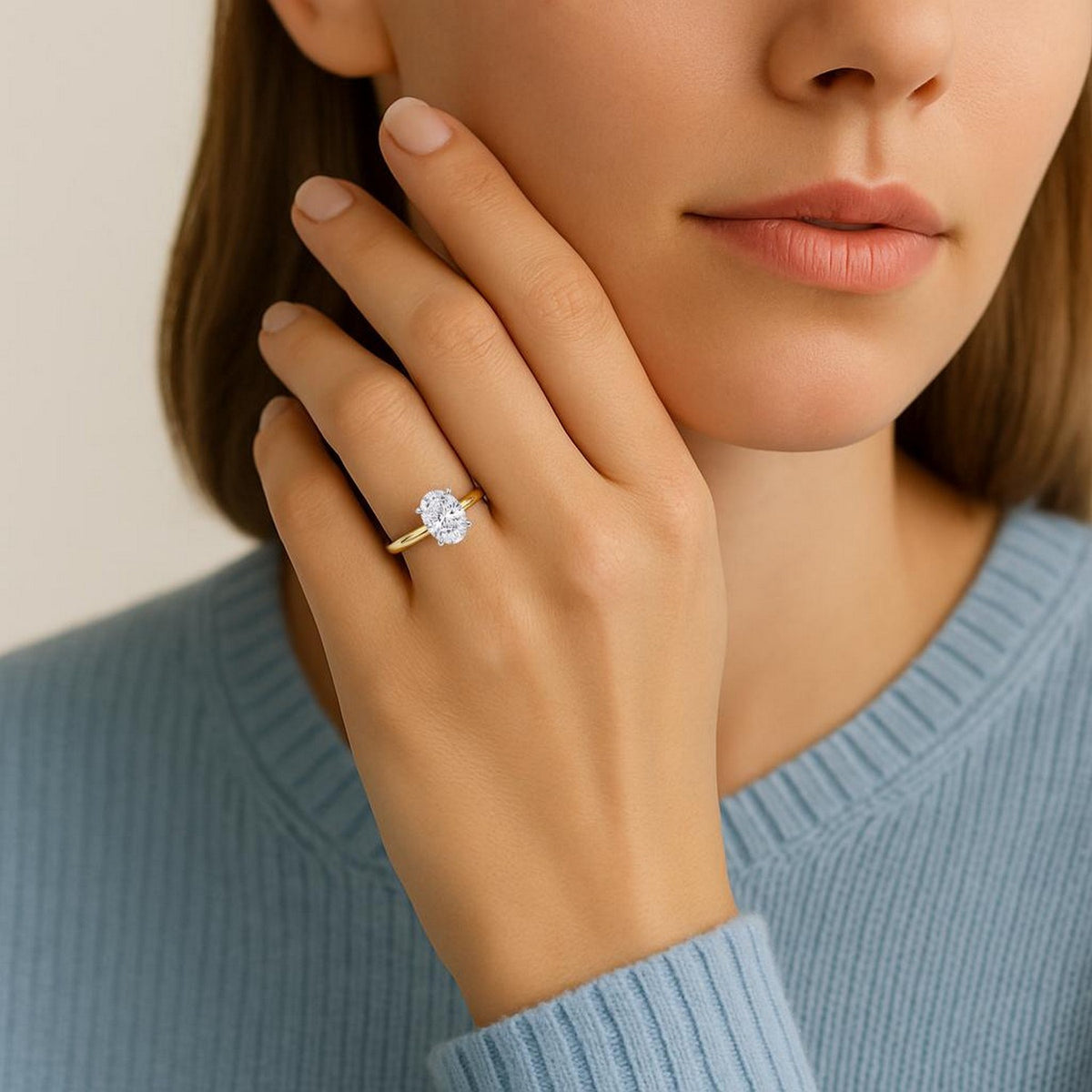1 1/2 Carat Oval Lab Grown IGI G/VS1 Diamond Solitaire Ring in 10K Yellow Gold