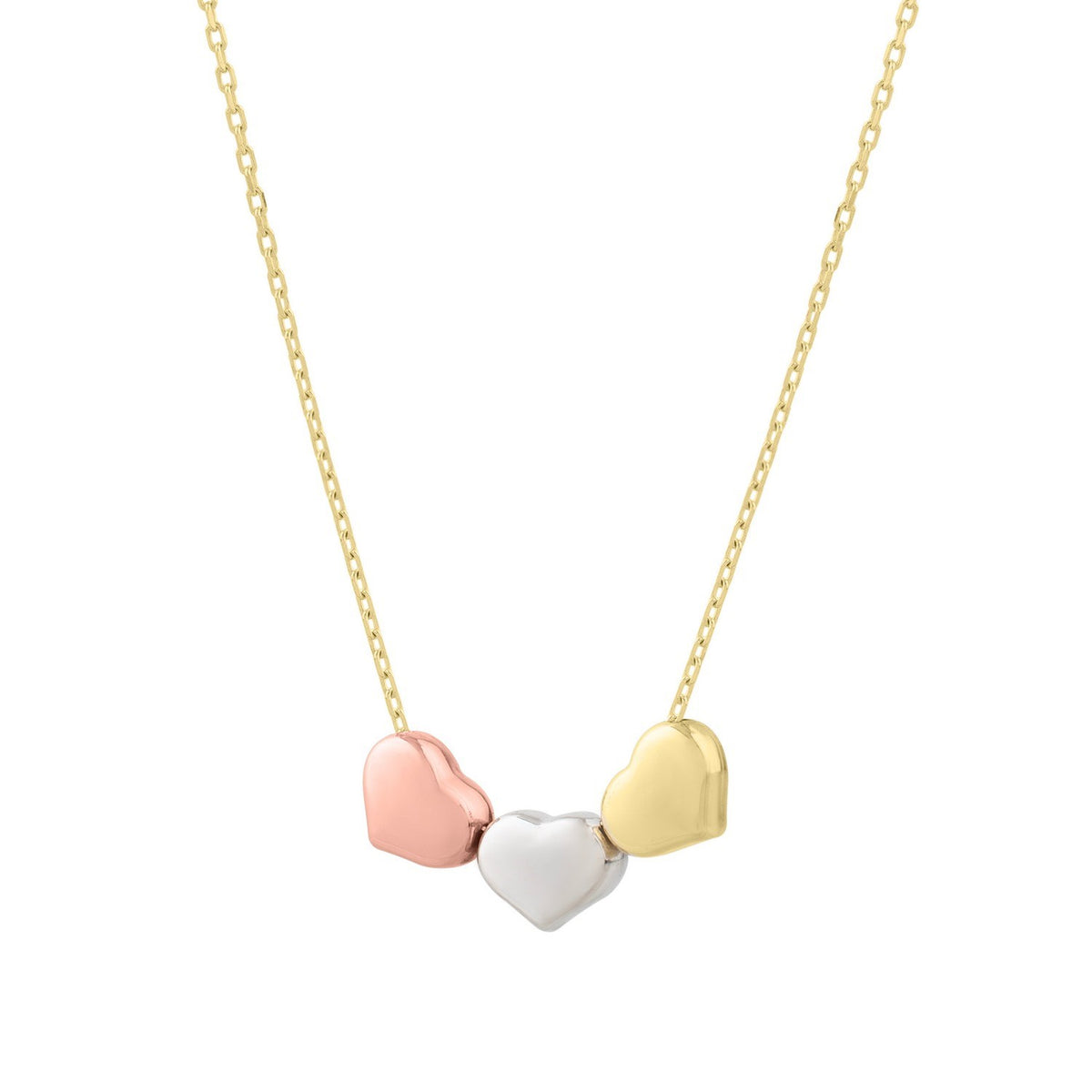 14K Tri Color Gold Triple Heart Necklace